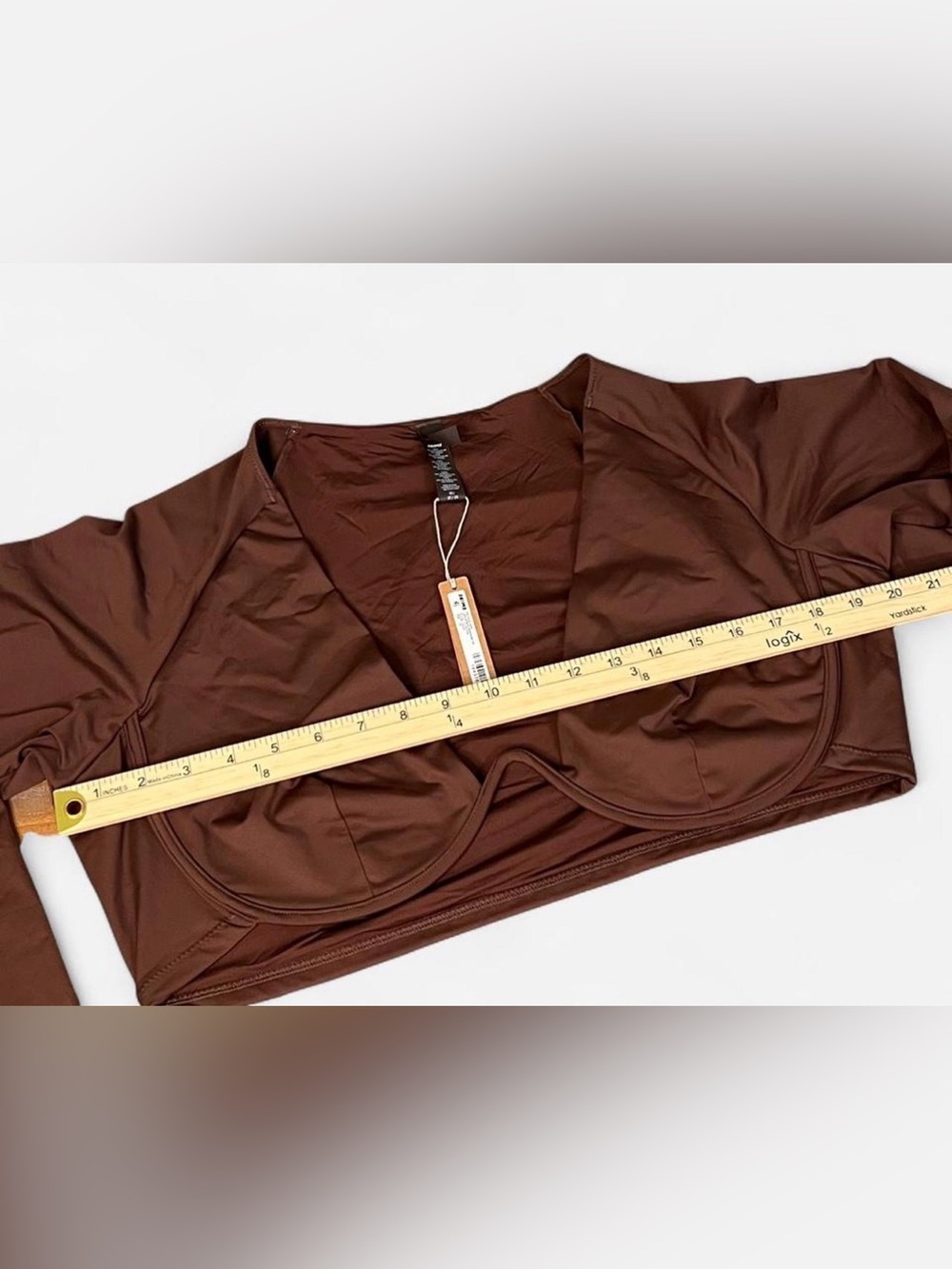 NWT Skims Recycled Swim Underwire Top Women Cocoa Stretch Long Sleeve 3XL - Picture 4 of 9